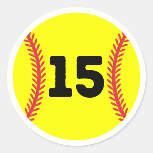 Softball Player Jersey Favorite Number 15 Classic Round Sticker