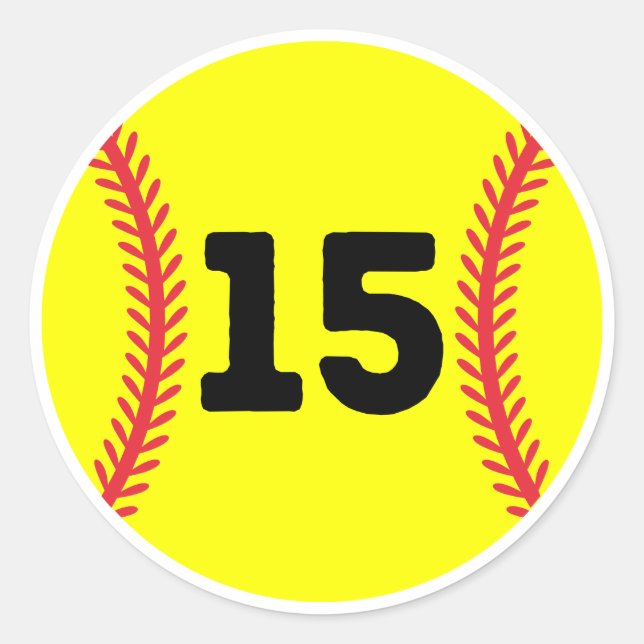 Softball Player Jersey Favorite Number #15 Classic Round Sticker (Front)