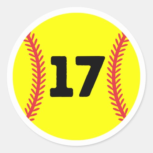 Softball Player Jersey Favorite Number 17 Classic Round Sticker