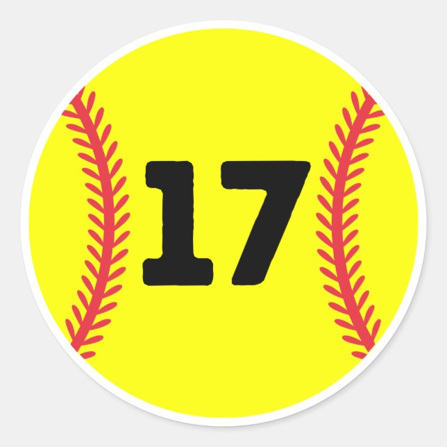 Softball Player Jersey Favorite Number #17 Classic Round Sticker (Front)