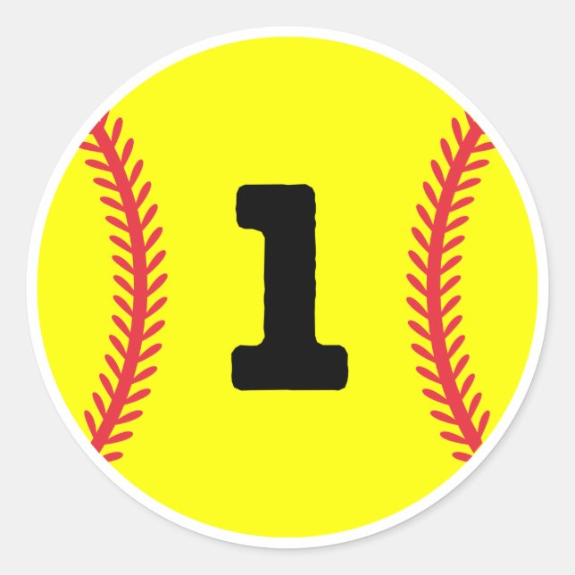 Softball Player Jersey Favorite Number #1 Classic Round Sticker (Front)