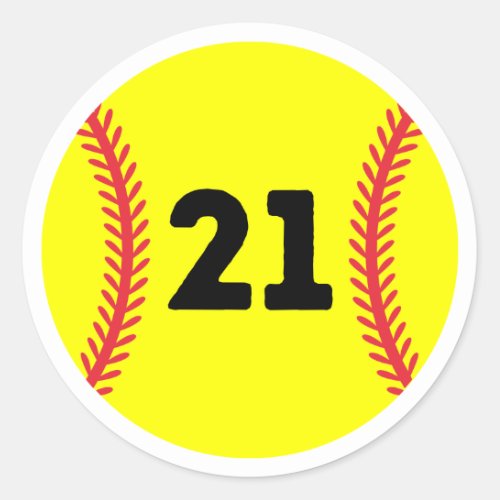 Softball Player Jersey Favorite Number 21 Classic Round Sticker
