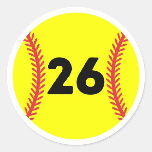 Softball Player Jersey Favorite Number 26 Classic Round Sticker