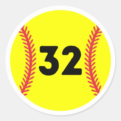 Softball Player Jersey Favorite Number 32 Classic Round Sticker