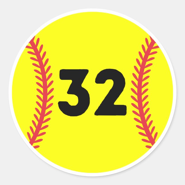 Softball Player Jersey Favorite Number #32 Classic Round Sticker (Front)