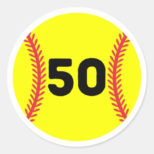 Softball Player Jersey Favorite Number 50 Classic Round Sticker