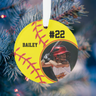 Softball Player Name Number Photo Keepsake Ornament