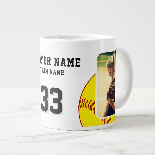 Softball Player Name Number Team 2 Photos Giant Coffee Mug (Front Right)