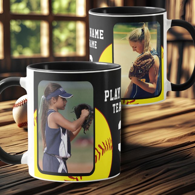 Softball Player Name Number Team 2 Photos Mug (Creator Uploaded)
