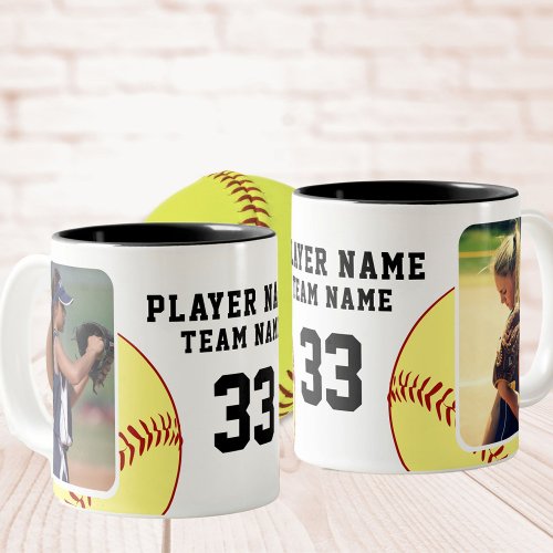 Softball Player Name Number Team 2 Photos Two_Tone Coffee Mug
