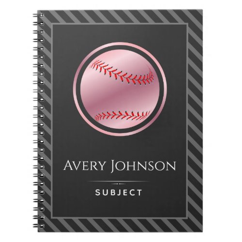 Softball Player Name Subject Elegant Striped Gray Notebook