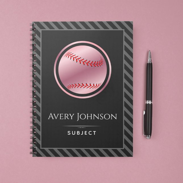 Softball Player Name Subject Elegant Striped Gray Notebook (Creator Uploaded)