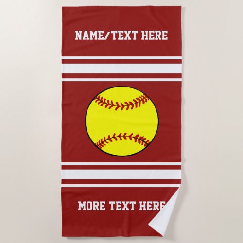 Softball Player Name Team Club Name Custom Color Beach Towel