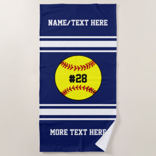 Softball Player Number Team Club Name Custom Color Beach Towel