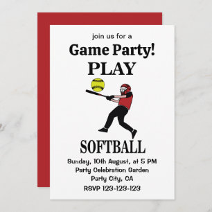 Softball Player Play Softball Invitation