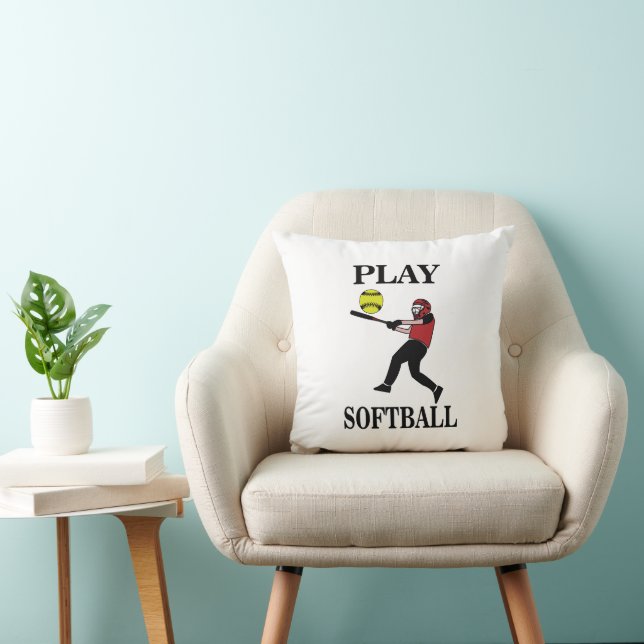 Softball Player Play Softball Throw Pillow (Chair)
