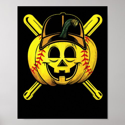 Softball Player Scary Pumpkin Costume Halloween Poster