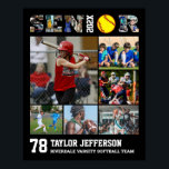 Softball Player Senior Night Sports Photo Collage Poster<br><div class="desc">Personalized softball senior sports photo collage for athlete and softball player. This customizable photo gift is perfect for senior night, sports award banquet or birthday gift for your athlete son, daughter or student. It's a great way to display precious moments and memories from their sports games. The poster features a...</div>