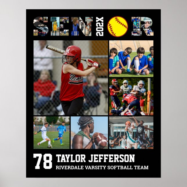 Softball Player Senior Night Sports Photo Collage Poster (Front)