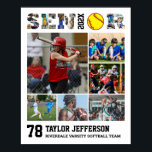 Softball Player Senior Night Sports Photo Collage Poster<br><div class="desc">Personalized softball senior sports photo collage for athlete and softball player. This customizable photo gift is perfect for senior night, sports award banquet or birthday gift for your athlete son, daughter or student. It's a great way to display precious moments and memories from their sports games. The poster features a...</div>