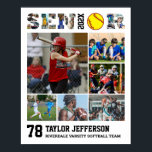 Softball Player Senior Night Sports Photo Collage Poster<br><div class="desc">Personalized softball senior sports photo collage for athlete and softball player. This customizable photo gift is perfect for senior night, sports award banquet or birthday gift for your athlete son, daughter or student. It's a great way to display precious moments and memories from their sports games. The poster features a...</div>