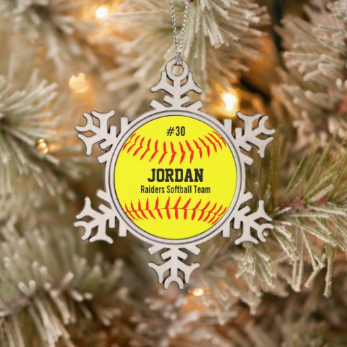 Softball Players name number team snowflake Snowflake Pewter Christmas Ornament