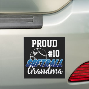 Softball Proud Grandma with Player Number Blue Car Magnet