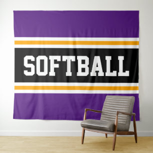 SOFTBALL Purple Black White Orange Racing Stripes Tapestry