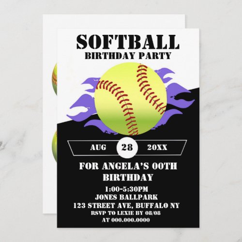 Softball Purple Fire Birthday Party 