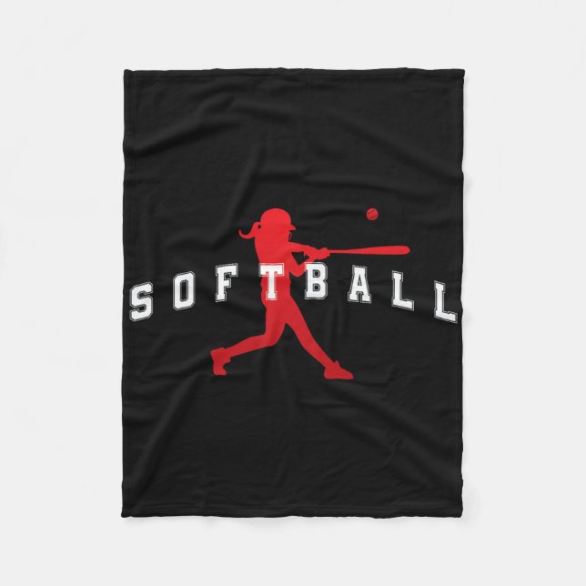 Softball Red Team Player Varsity Text  Fleece Blanket (Front)