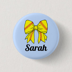 Softball Ribbon Bow Custom Button