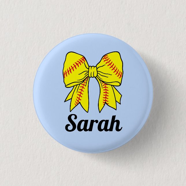 Softball Ribbon Bow Custom Button (Front)