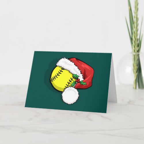 Softball Santa Cap Christmas Card