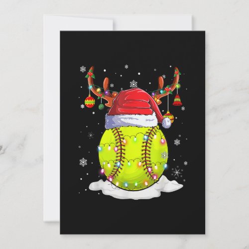 Softball Santa Hat Reindeer Christmas Lights Funny Holiday Card