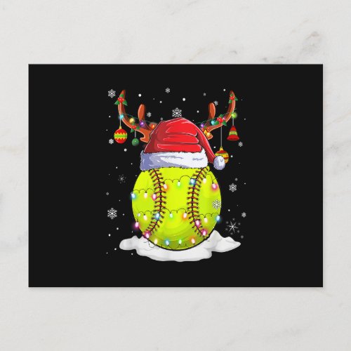 Softball Santa Hat Reindeer Christmas Lights Funny Holiday Postcard