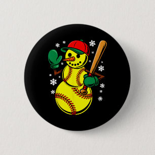Softball Santa Hat Snowman Xmas Funny Softball Chr Button
