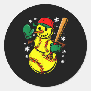 Softball Santa Hat Snowman Xmas Funny Softball Chr Classic Round Sticker