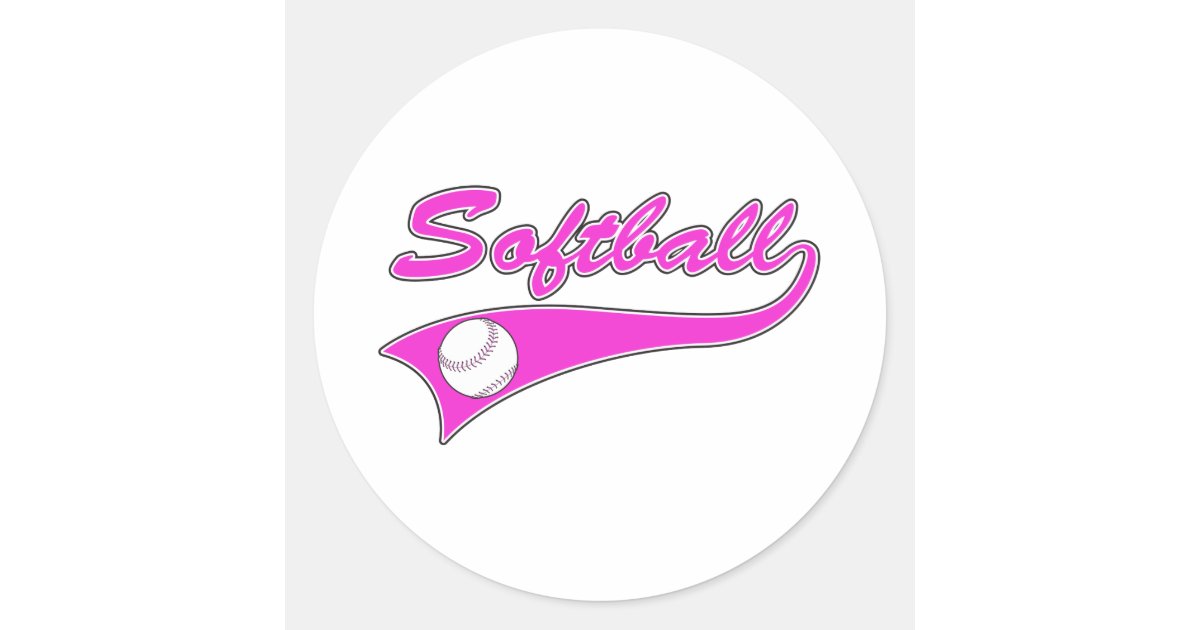 Softball Script softball script text logo pink classic round sticker | Zazzle