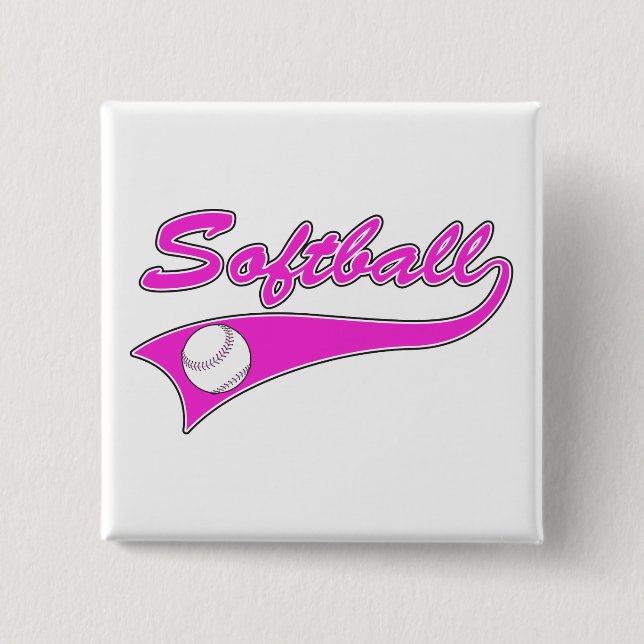 softball script text logo pink pinback button (Front)