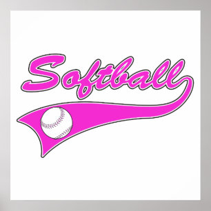 softball script text logo pink poster