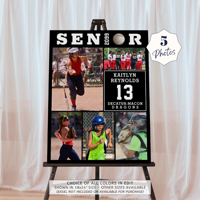 Softball Senior Graduation 5 Photo Collage Foam Board (Creator Uploaded)