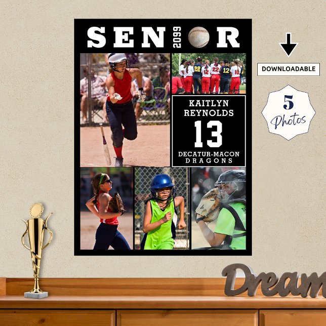 Softball Senior Graduation 5 Photo Collage Poster (Creator Uploaded)