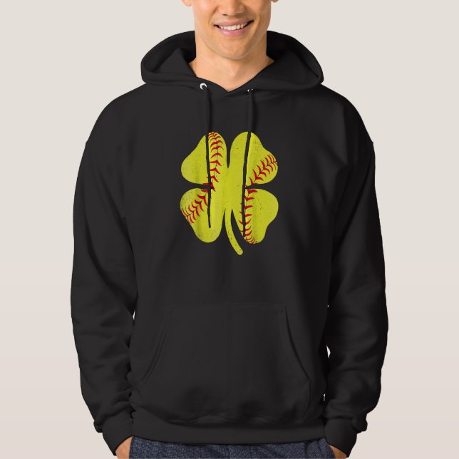 Softball Shamrock Lucky Clover Irish St Patrick's  Hoodie (Front)