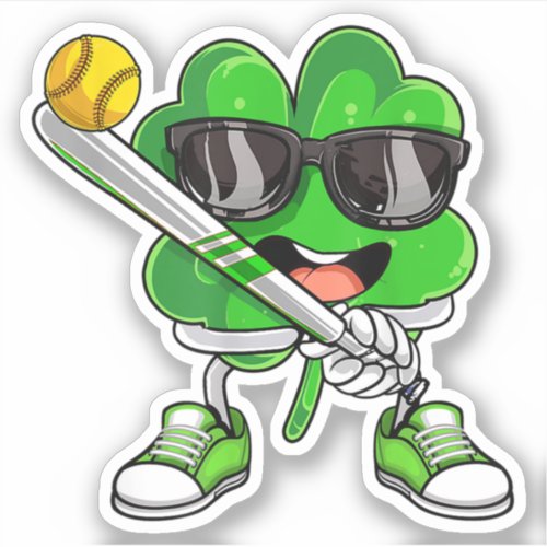 Softball Shamrock Lucky Clover Irish St Patricks  Sticker