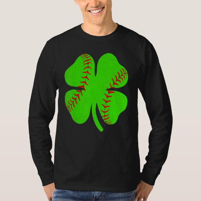 Softball Shamrock Lucky Clover Irish St Patrick's  T-Shirt (Front)