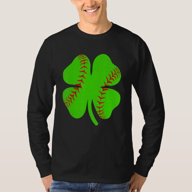 Softball Shamrock Lucky Clover Irish St Patrick's  T-Shirt (Front)