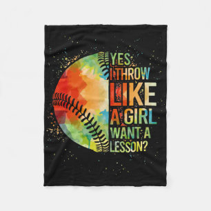 Softball-shirt Yes I Throw Like A Girl Funny Mom T Fleece Blanket