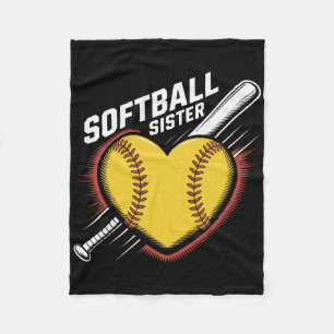 Softball Sister Life Fastpitch Heart With Bat Grap Fleece Blanket