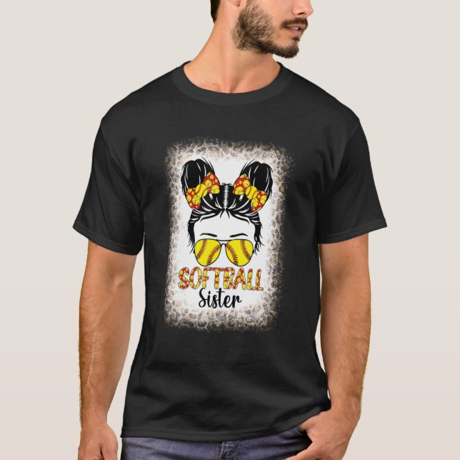 Softball Sister Messy Bun Girl Proud Sister Life M T-Shirt (Front)
