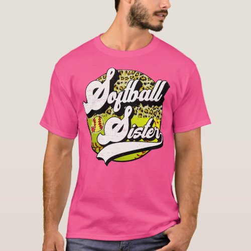 Softball Sister Vintage Leopard Softball Family Ma T_Shirt